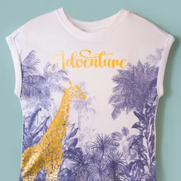 kookie kids india Kookie Kids Single Jersey Knit Drop Shoulder Sleeveless T-Shirt with Giraffe Foil Print - White-picture-26