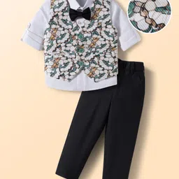 Mark & Mia Woven Full Sleeves Abstract Printed 3 Piece Party Suit with Bow - Multicolor-picture-23