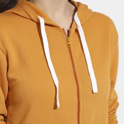 Campus Sutra Women Solid Front Zip Hooded Sweatshirt image 3