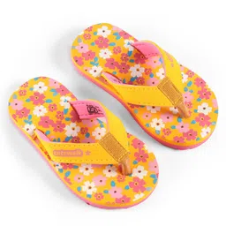 Cute Walk by Babyhug Slip On Flip Flops Floral Print - Yellow & Pink image 2