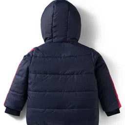 Babyoye Woven Full Sleeves Padded Hooded Jacket With Pockets - Navy Blue & Red image 2