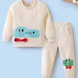 Mark & Mia Cotton Full Sleeves Winter Wear T-Shirt & Lounge Pant Set With Dino Print - Cream image 2