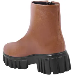 Shoetopia Solid Zipper Closure Boots - Tan image 3