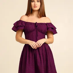 7OUNCE Off-Shoulder Flutter Sleeve Ruffled Crepe Fit & Flare Mini Dress-picture-10