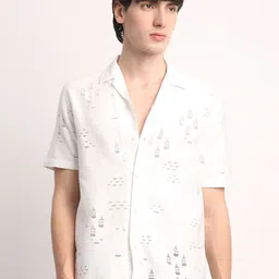 Voroxy Men Straight Cuban Collar Textured Polycotton Casual Shirt image 1