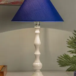 Homesake White & Blue Solid Handcrafted Bedside Standard Table Lamp with Shade-picture-27