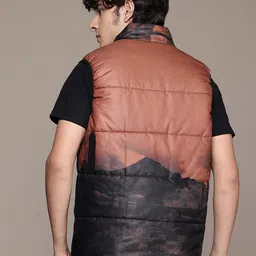 The Roadster Life Co. Stand Collar Sleeveless Graphic Printed Padded Jacket image 2