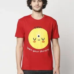 Blamblack Red Cotton Regular Fit Printed T-Shirt-image-1