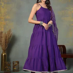 Stylum Women Tiered Kurta with Trousers & With Dupatta image 3