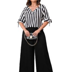 Sztori Striped V-Neck Top With Palazzo Co-Ords-picture-19