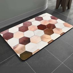 IVAZA Off White & Brown Geoetric Patterned Anti Skid Bathmat-picture-15