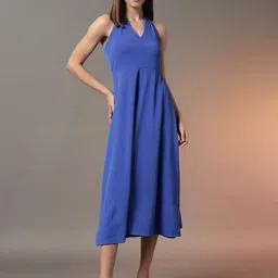 BAESD Women Halter Neck Fit & Flare Midi Dress-image-7