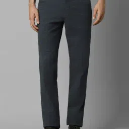 Louis Philippe Sport Navy Cotton Slim Fit Checks Trousers-picture-32