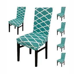 GIFTS ISLAND Set Of 6 Teal blue Printed Chair Covers-image-98