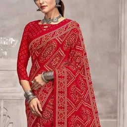 Reboot Fashions Bandhani Patchwork Pure Chiffon Bandhani Saree image 4