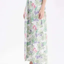PURYS White & Green Printed Wide Leg Trousers image 3