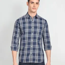 Arrow Sport Blue Cotton Slim Fit Checks Shirt-picture-37