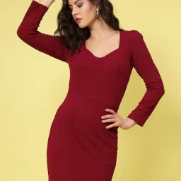 Melon by PlusS Maroon Regular Fit Bodycon Dress-picture-19