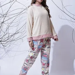 NEUDIS Cream & Light Pink Printed Night Suit image 4