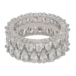 ANAYRA 925 Sterling Silver Silver-Toned White Stone Studded Finger Ring image 1