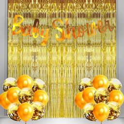 Bubble Trouble Baby Shower Party Decor Cursive Banner Foil Curtains Confetti & Metallic Balloons Gold Pack of 23 Piece-picture-27