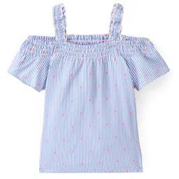 Babyhug Cotton Woven Yarn Dyed Dobby Off Shoulder Sleeve Striped Singlet Top - Blue-picture-19