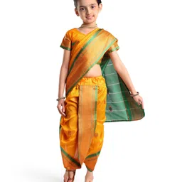Bhartiya Paridhan Silk Nauvari Saree with Half Sleeves Zari Blouse - Yellow-picture-25
