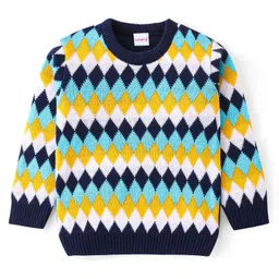 Babyhug Knitted Full Sleeves Pullover Sweater with Chevron Design - Navy Blue-picture-19
