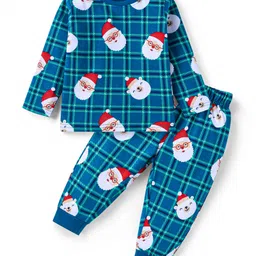 Babyhug Cotton Knit Full Sleeves Santa Claus Printed Night Suit - Royal Blue-picture-17