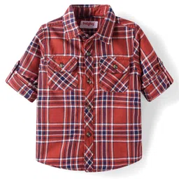 Babyhug Cotton Woven Full Sleeves Checkered Shirt - Rust Orange-image-84