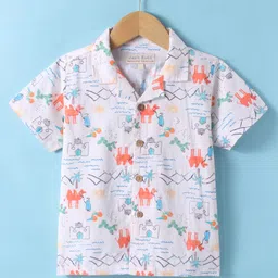 JASH KIDS Cotton Knit Half Sleeves Shirt with Camel Print - Cream-picture-27