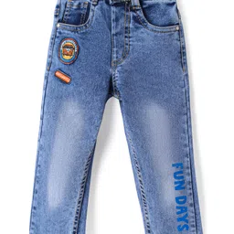 Babyhug Denim Full Length Jeans With Stretch Vehicle Embroidery Patch -Blue-picture-11