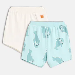 MINI KLUB Cotton Knit Pack Of 2 Walrus Printed & Crab Patch Embroidered Shorts - Blue & Pink-picture-25