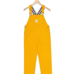 Olele Twill Woven Sleeveless Checked & Nd Text Patch Detailed Dungaree - Yellow-image-68