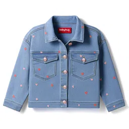 Babyhug Full Sleeves Denim Jacket with Pockets & Heart Print - Light Blue-picture-19