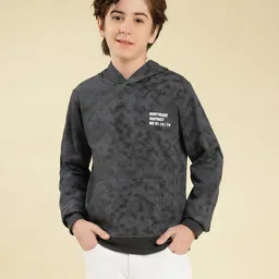 Lil Tomatoes Cotton Looper Knit Full Sleeves Typography Printed Light Winter Hooded Tie Dye Sweatshirt - Charcoal Grey-picture-29