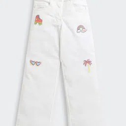 Barbie by Tiny Girl Denim Rainbow & palm Tree Patch Detailed Flared Jeans - White-picture-26