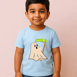 BLUSHES 100% Cotton Knit Halloween Theme Half Sleeves Cute Ghost Printed Tee - Aqua Blue-picture-27
