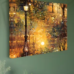 SAF Green & Orange Canvas Autumn Street Lamp Wall Art-picture-13