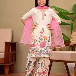 BAESD Girls Floral Printed Cotton Kurta with Palazzos & Dupatta-picture-51