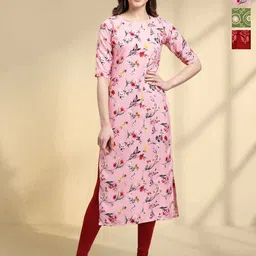 HERE&NOW Selection Of 3 Floral Printed Round Neck Straight Kurtas-picture-19