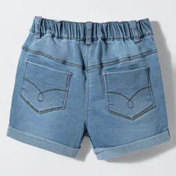 Little Kangaroos Woven Knee Length Solid Denim Shorts With Adjustable Elastic & Applique - Light Blue image 2