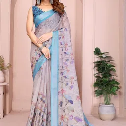 Mufa Floral Printed Woven Design Zari Saree With Unstitched Blouse Piece-picture-13