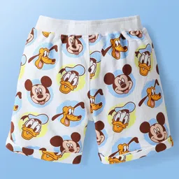 Babyoye Disney Eco Conscious Interlock Knit Knee Length Shorts with Mickey Mouse & Friends Graphics Pack of 2 - White & Sea Green image 3