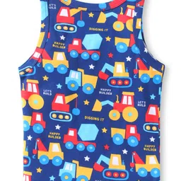 Babyhug 100% Cotton Knit Half Sleeves Sando Vests With Construction Vehicles Print Pack of 3 - Red Yellow & Navy Blue image 3