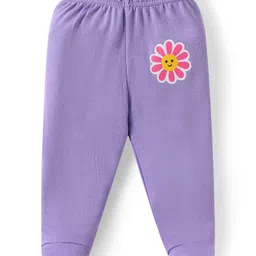 Babyhug Interlock Knit Footed Leggings with Polka Dots Floral & Rainbow Print Pack of 3 - Yellow Pink & Lilac image 4