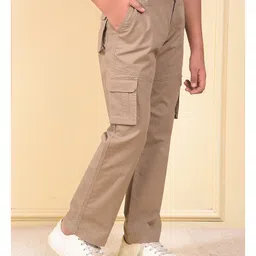 CRIMSOUNE CLUB Cotton Woven Solid Trousers - Khaki image 5