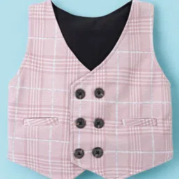 Mini Taurus Sinker Knit Full Sleeves Three Piece Party Suit With Checkered Design - Beige image 4