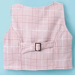 Mini Taurus Sinker Knit Full Sleeves Three Piece Party Suit With Checkered Design - Beige image 5