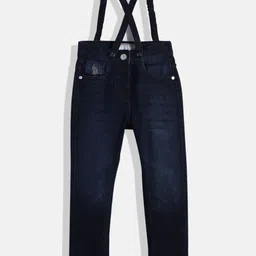 U.S. Polo Assn. Kids Girls Blue Solid Stretchable Jeans with Cross Strap Suspenders-picture-15
